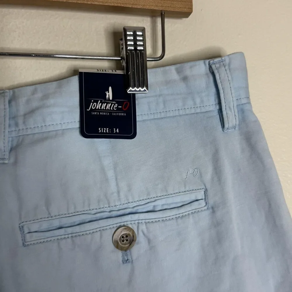 johnnie-O Shorts Mens 34 Light Blue Haze Cotton Linen Blend‎ Chino NWT Casual